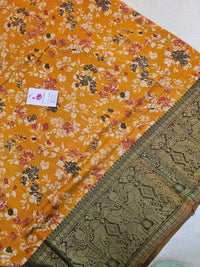 Soft Patola Sarees Kanjivaram Pattern Long Border- Yellow with Brown