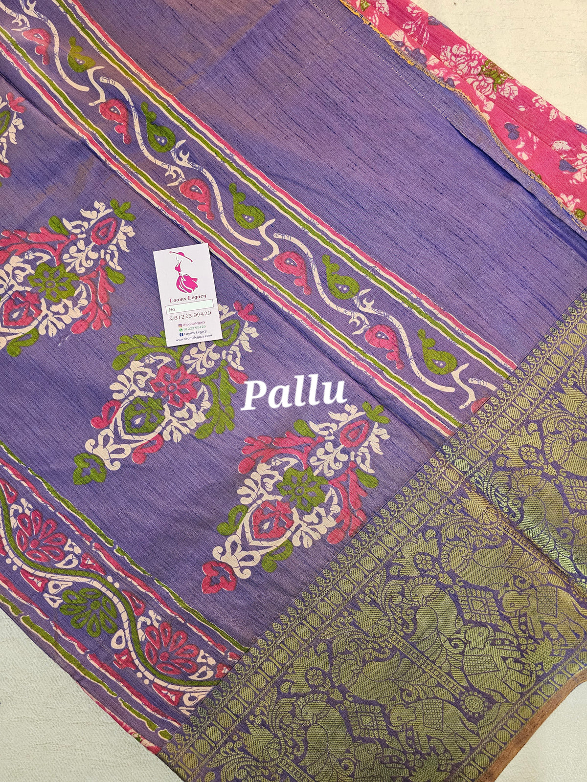 Soft Patola Sarees Kanjivaram Pattern Long Border-Pink with Violet