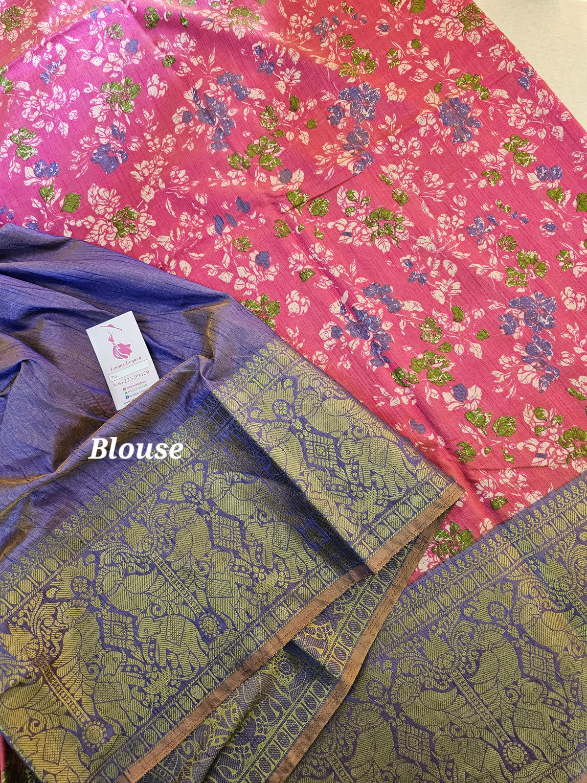 Soft Patola Sarees Kanjivaram Pattern Long Border-Pink with Violet