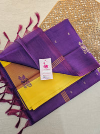 Yellow with Purple Handwoven Chinnalampattu Saree