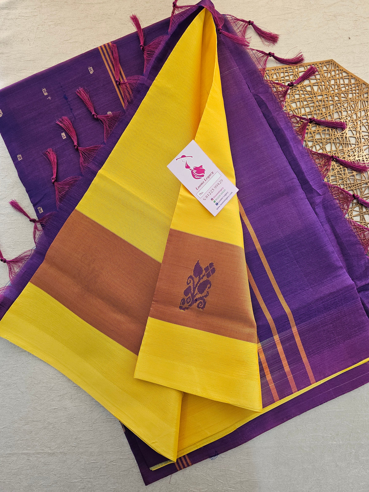 Yellow with Purple Handwoven Chinnalampattu Saree