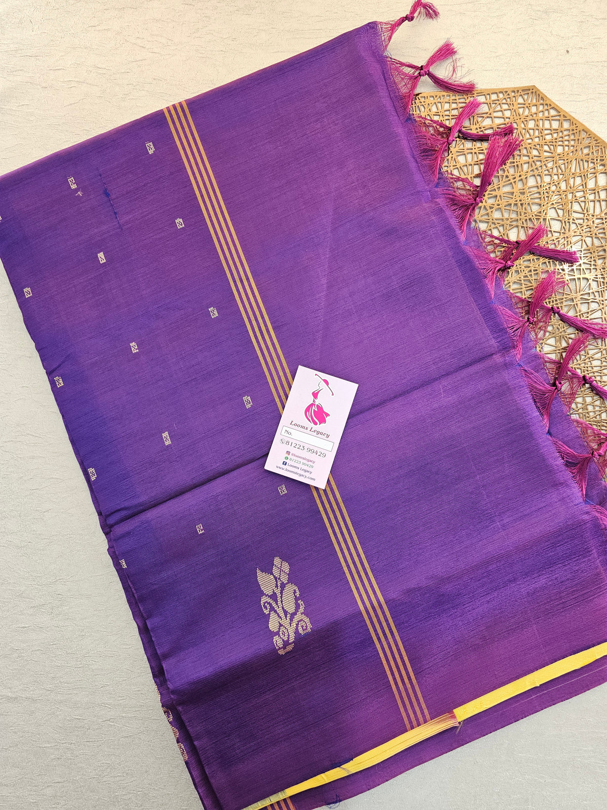 Yellow with Purple Handwoven Chinnalampattu Saree