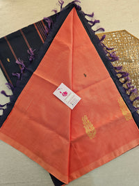 Peach with Dark Violet Handwoven Chinnalampattu Saree