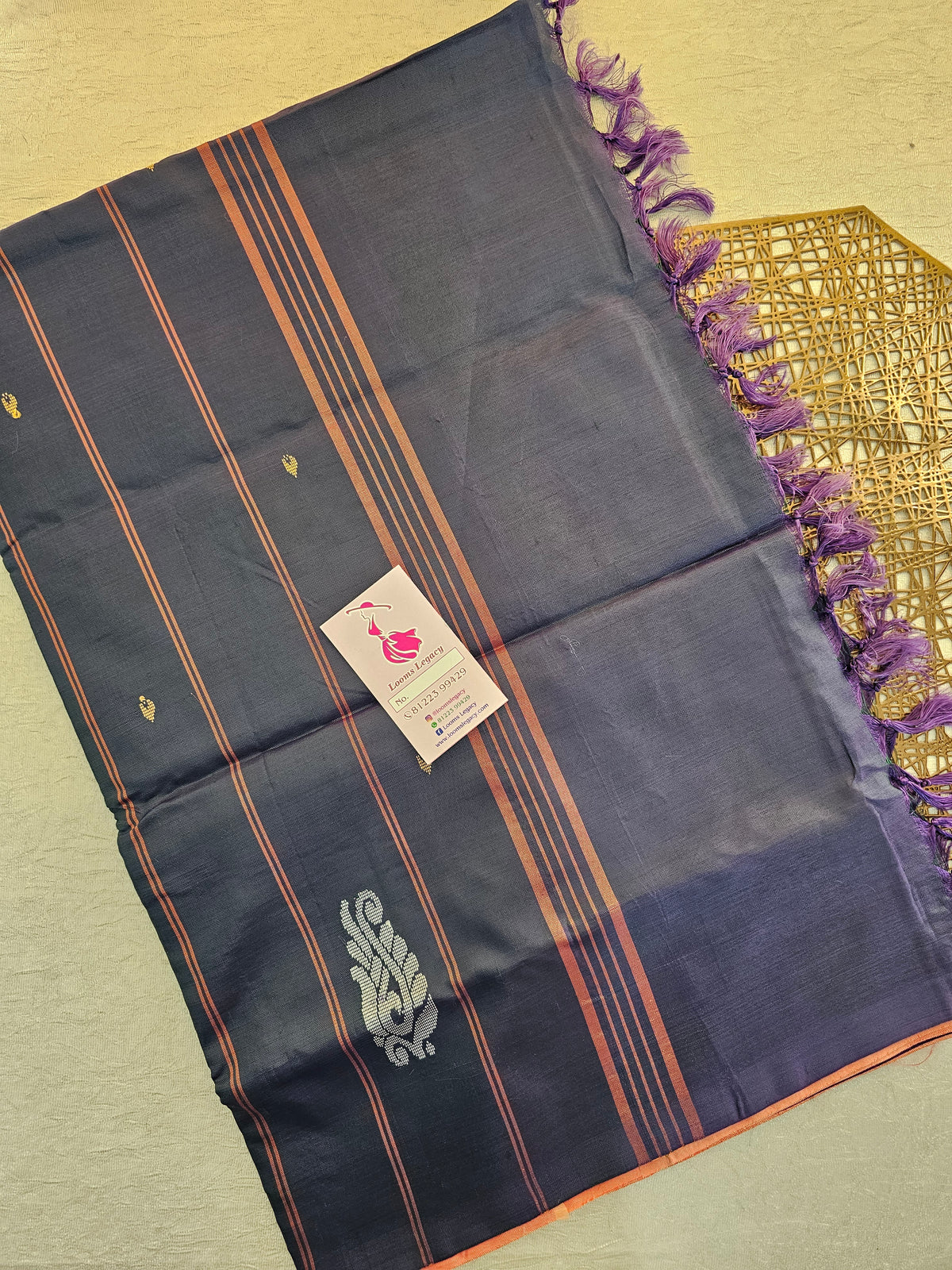 Peach with Dark Violet Handwoven Chinnalampattu Saree