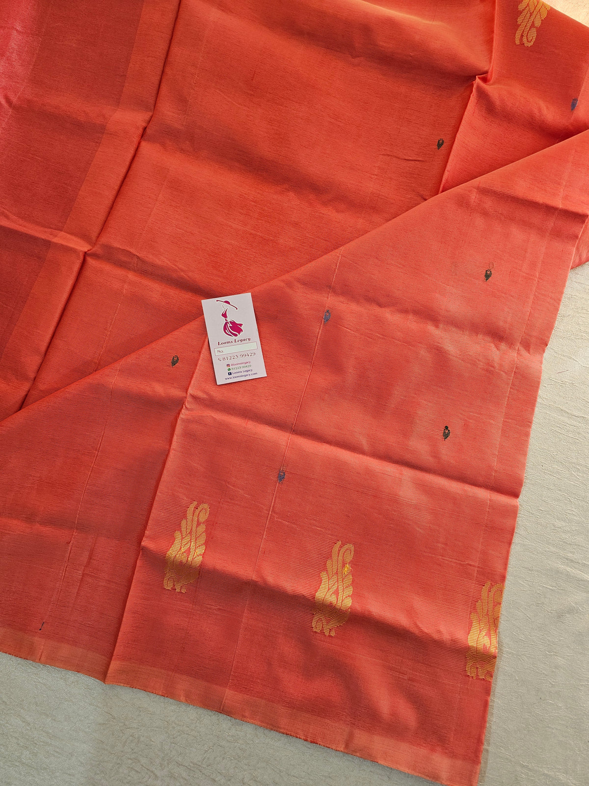 Peach with Dark Violet Handwoven Chinnalampattu Saree