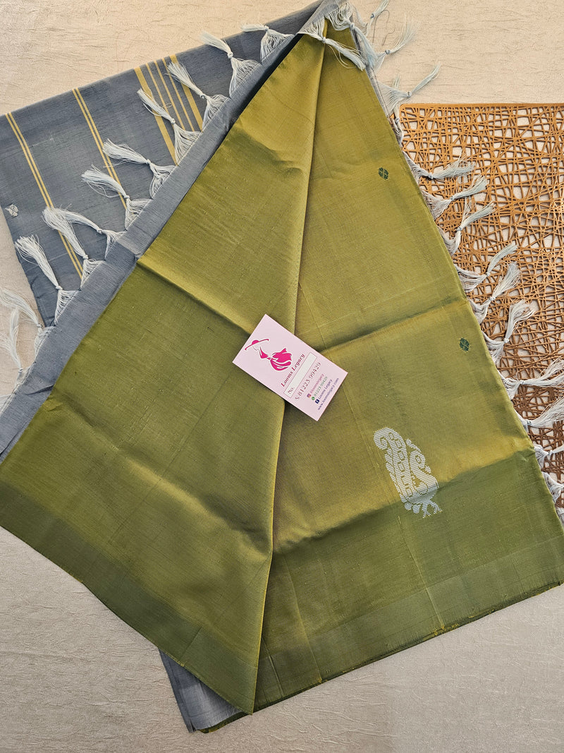 Green with Grey Handwoven Chinnalampattu Saree