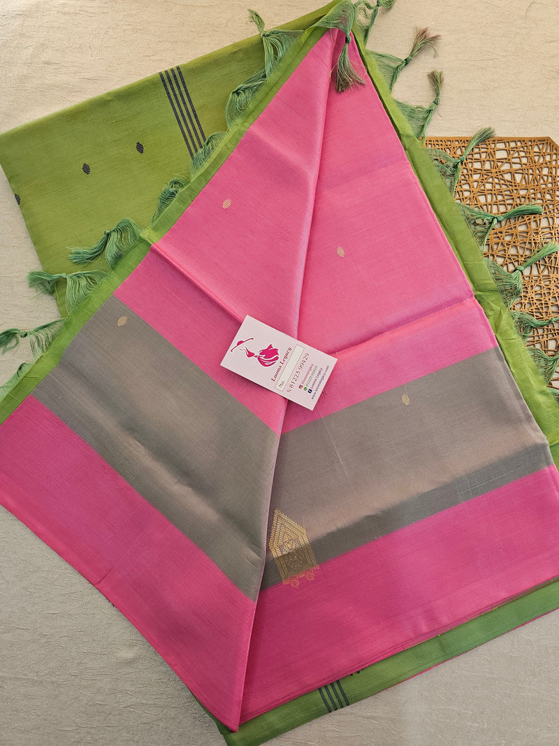 Pink with Green Handwoven Chinnalampattu Saree