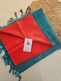 Red with Sea Green Handwoven Chinnalampattu Saree