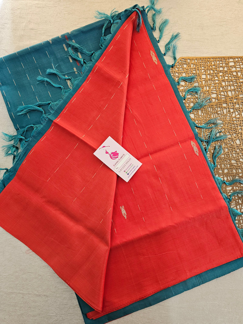 Red with Sea Green Handwoven Chinnalampattu Saree