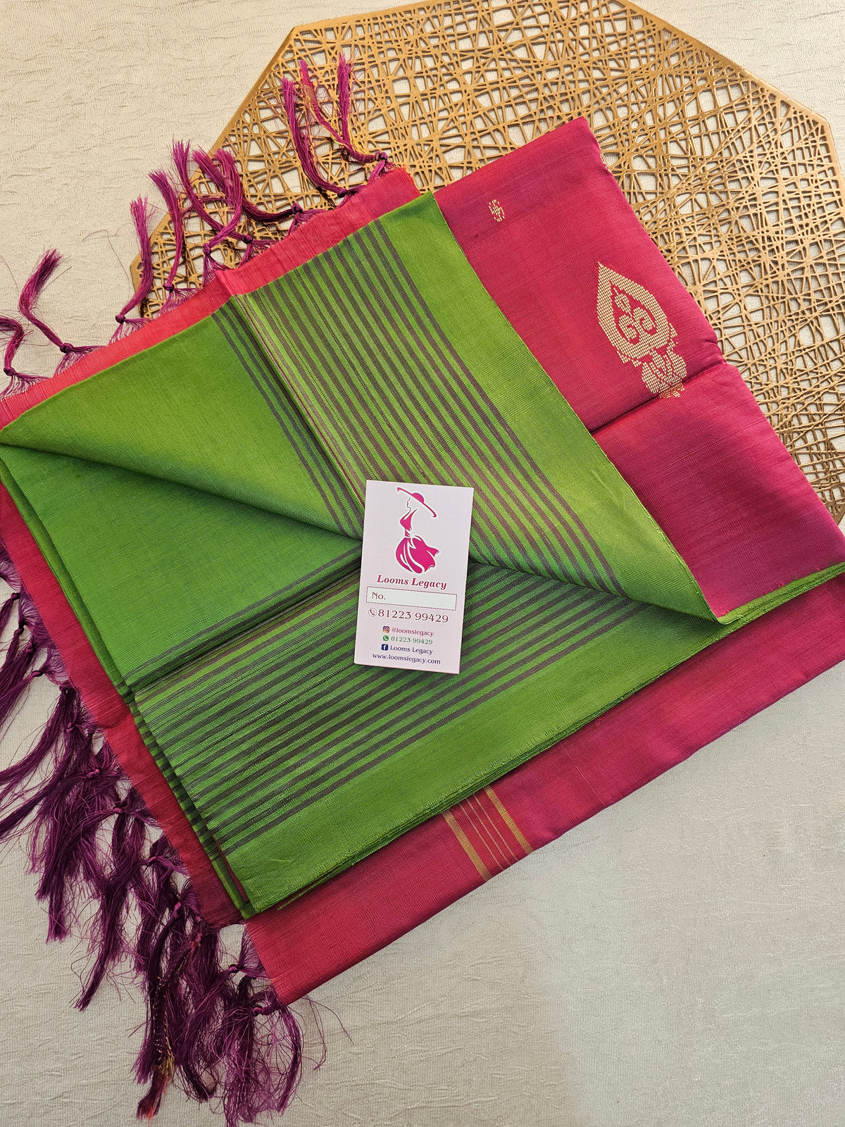 Green with Maroon  Pallu Handwoven Chinnalampattu Saree