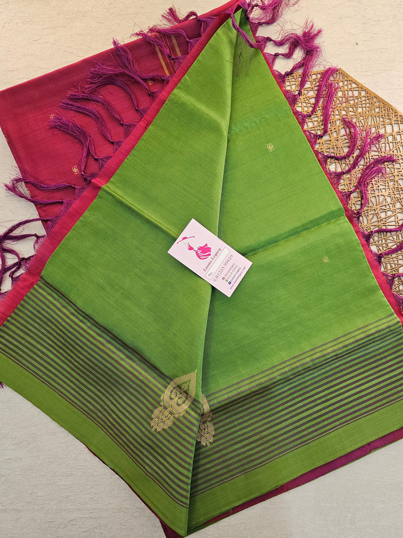 Green with Maroon  Pallu Handwoven Chinnalampattu Saree