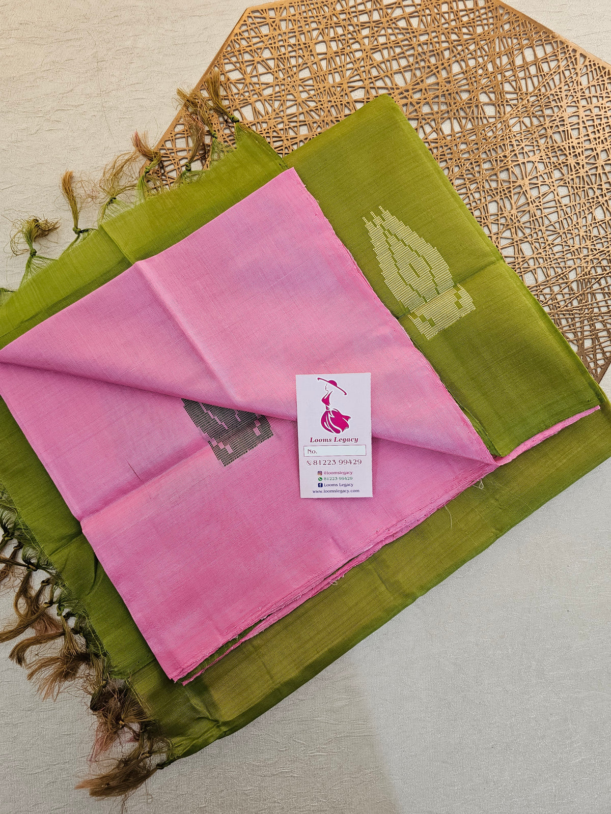 Pink with Green Pallu Handwoven Chinnalampattu Saree