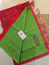 Green with Pink Pallu Handwoven Chinnalampattu Saree