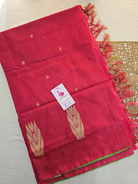 Green with Pink Pallu Handwoven Chinnalampattu Saree