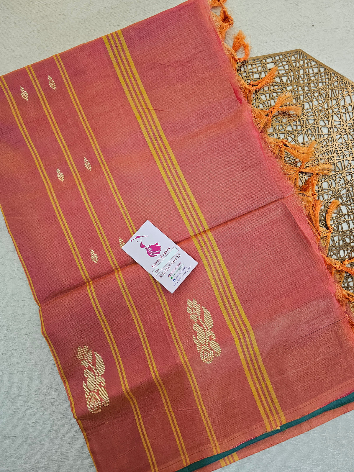 Green with Peach Pallu Handwoven Chinnalampattu Saree