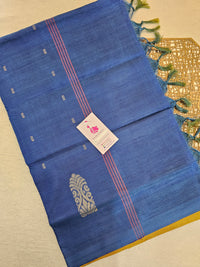 Mustard Yellow with Blue Pallu Handwoven Chinnalampattu Saree