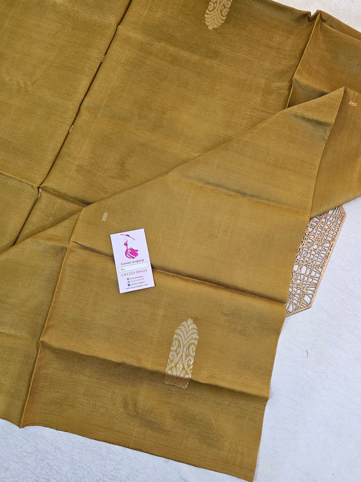 Mustard Yellow with Blue Pallu Handwoven Chinnalampattu Saree