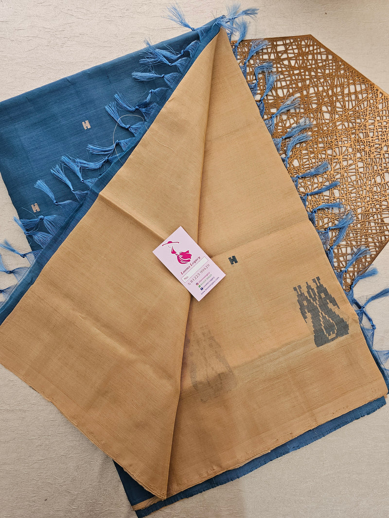 Cream with Dark Sea Blue Pallu Handwoven Chinnalampattu Saree