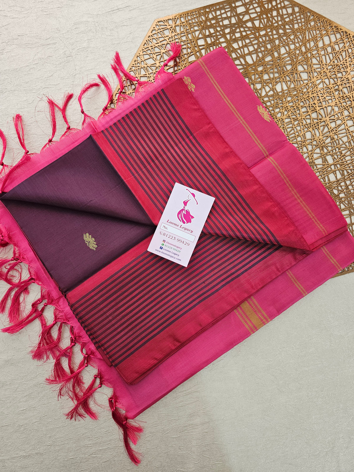 Maroon with Pink Pallu Handwoven Chinnalampattu Saree