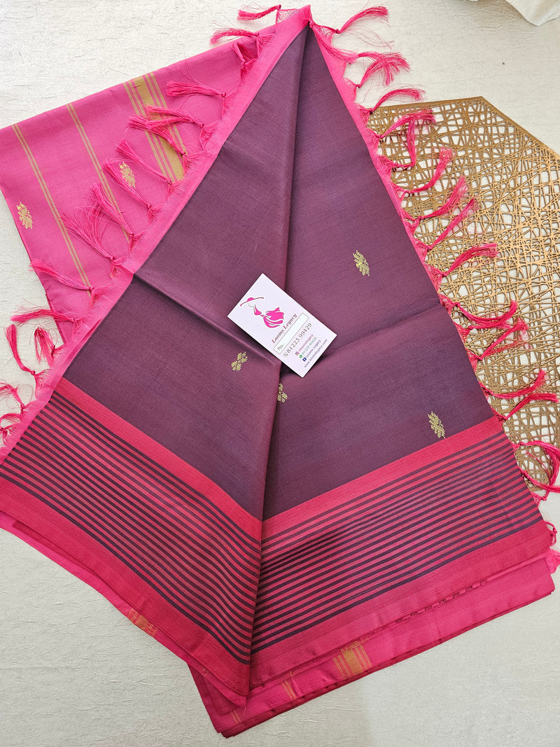 Maroon with Pink Pallu Handwoven Chinnalampattu Saree