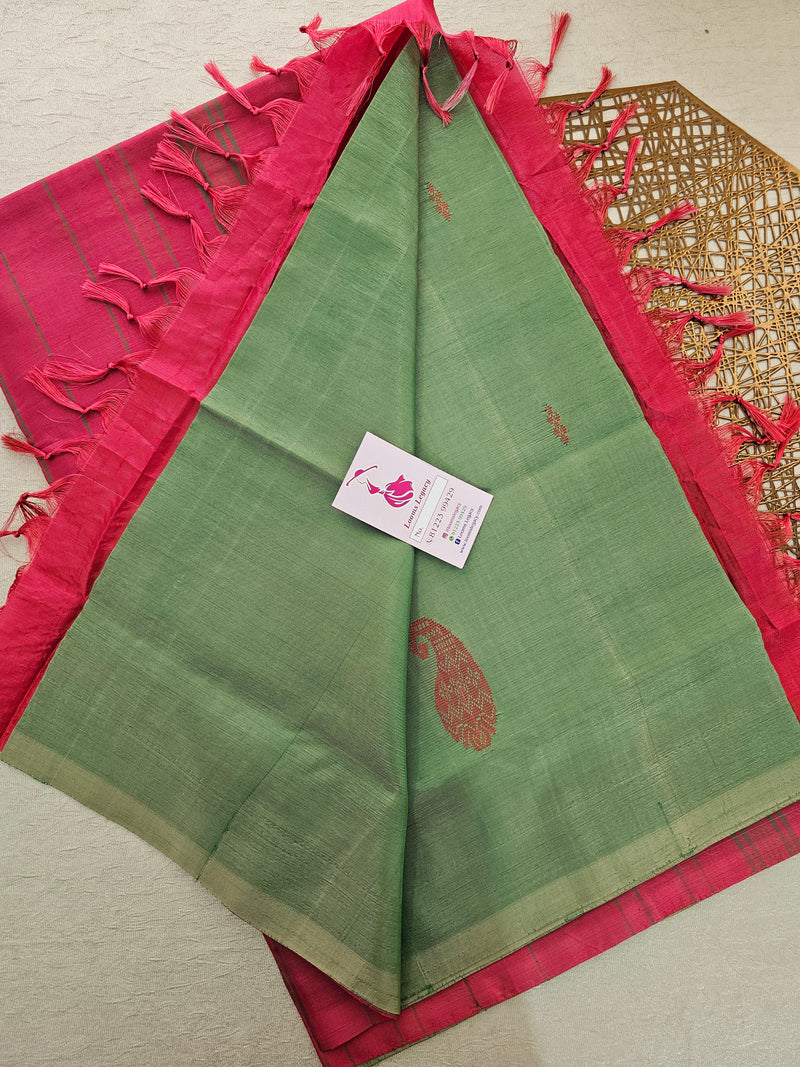 Dual Shade Green with Pink Pallu Handwoven Chinnalampattu Saree