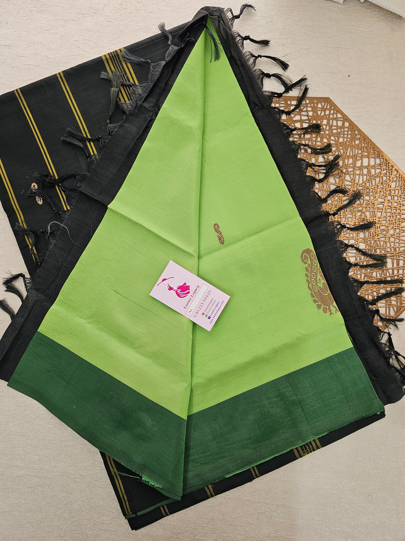 Green with Black Pallu Handwoven Chinnalampattu Saree