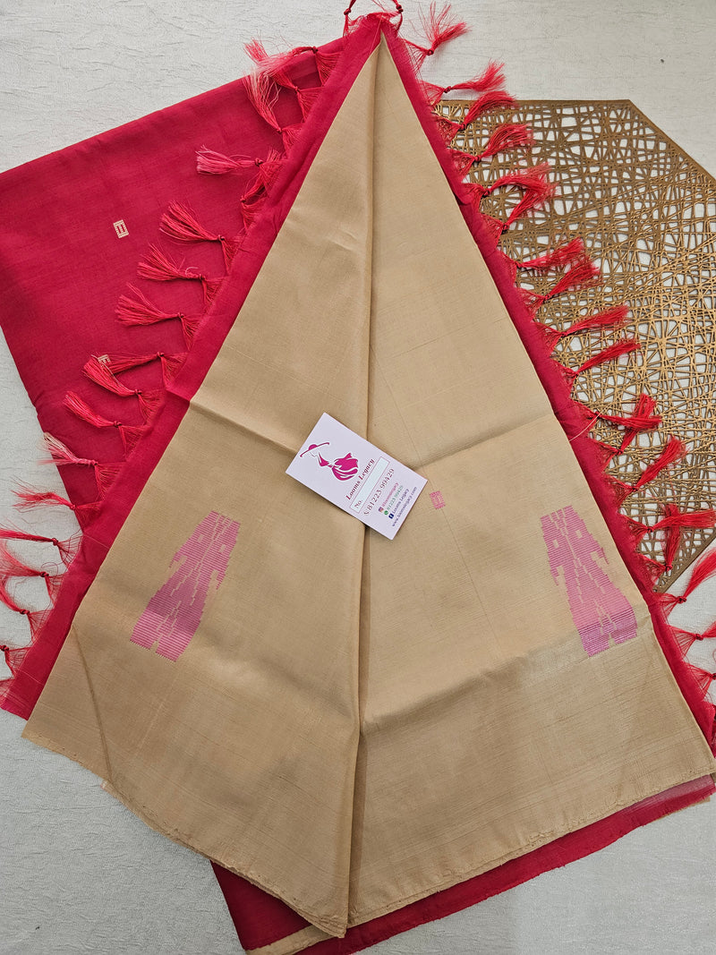 Cream with Red Pallu Handwoven Chinnalampattu Saree