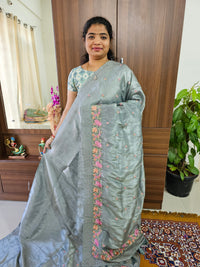 Premium Crushed Soft Saree with Emboridery Border- Grey