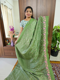 Premium Crushed Soft Saree  with Emboridery Border - Green