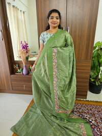 Premium Crushed Soft Saree  with Emboridery Border - Green