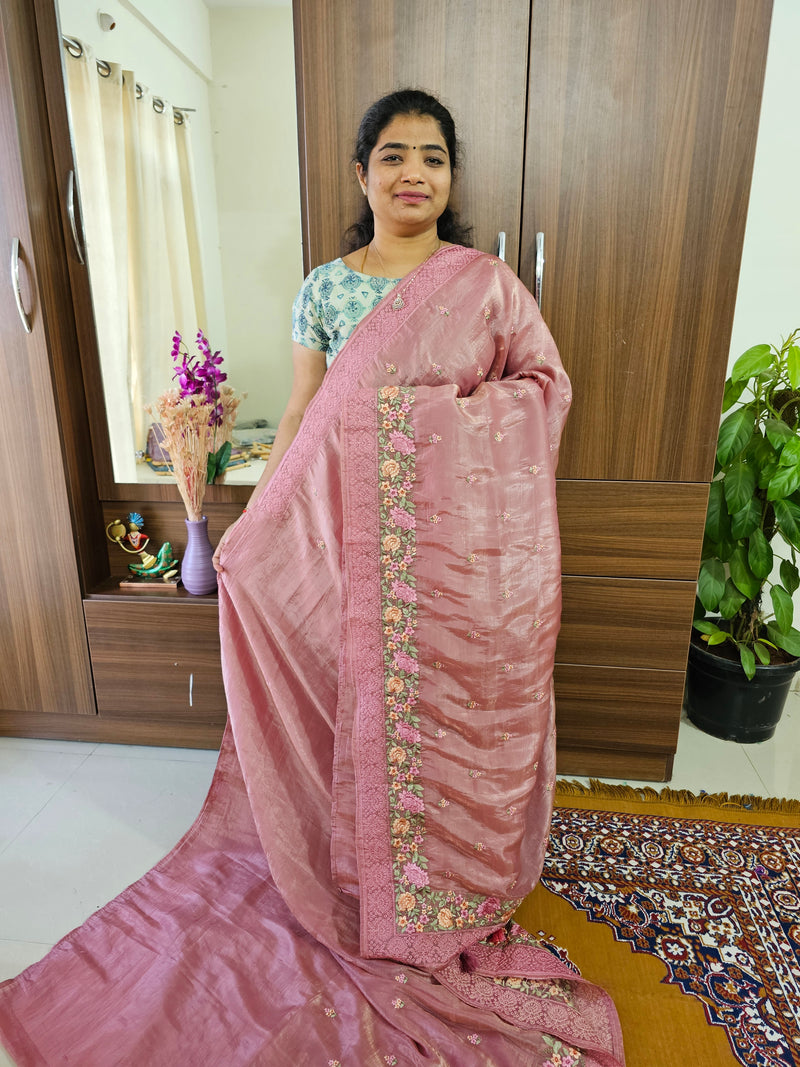 Premium Crushed Soft Saree  with Emboridery Border - Onion Pink