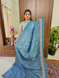 Premium Crushed Soft Saree with Emboridery Border - Dark Blue