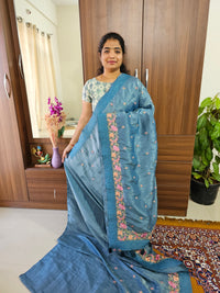 Premium Crushed Soft Saree with Emboridery Border - Dark Blue