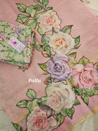 Organza Tissue Saree with Floral Patch Emboridery - Peach