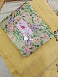 Organza Tissue Saree with Floral Patch Emboridery - Pastel Yellow