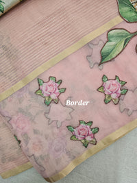 Organza Tissue Saree with Floral Patch Emboridery - Pastel Pink