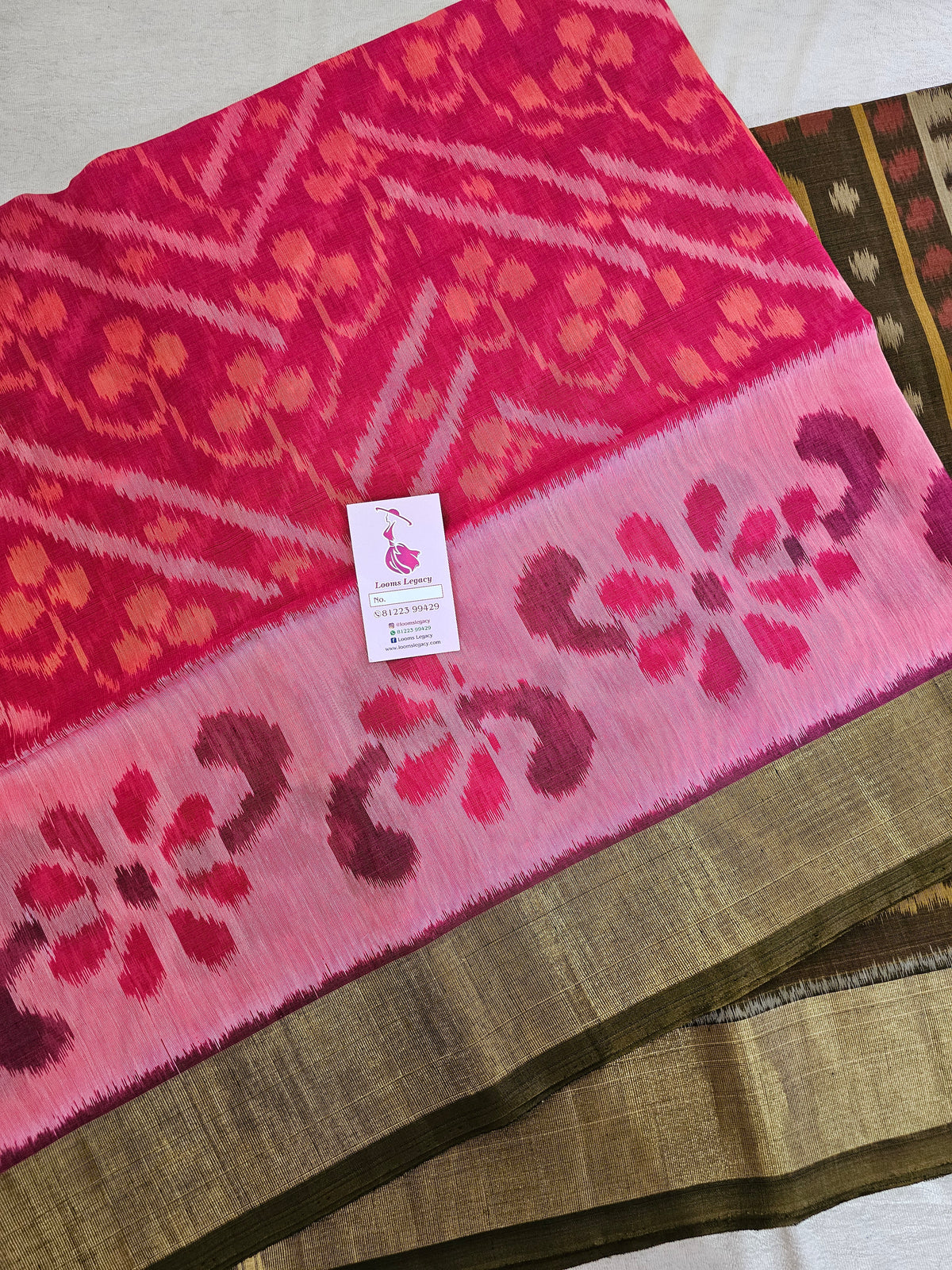 Pink with Dark Mustrd Yellow Pochampally Ikkat Silk Cotton (SICO Pattu)