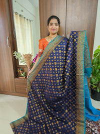 Semi Banarasi Silk Saree - Navy Blue with Sky Blue