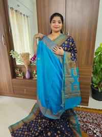 Semi Banarasi Silk Saree - Navy Blue with Sky Blue