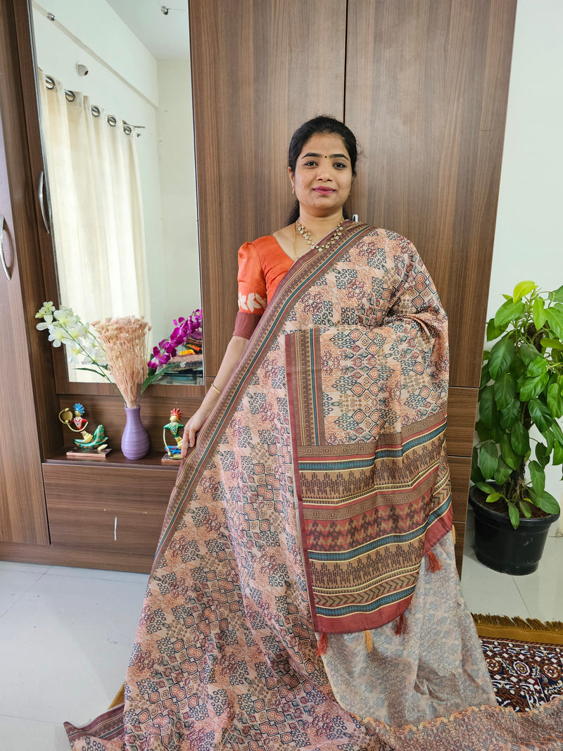 Semi Chanderi Saree - Light Maroon Shade