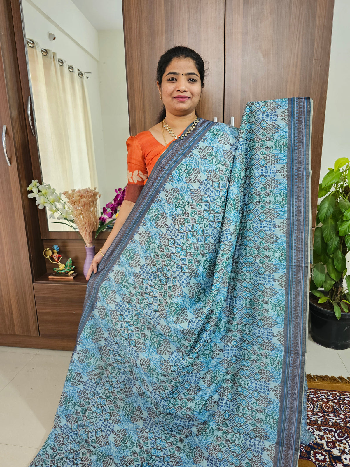 Semi Chanderi Saree - Light Blue Shade