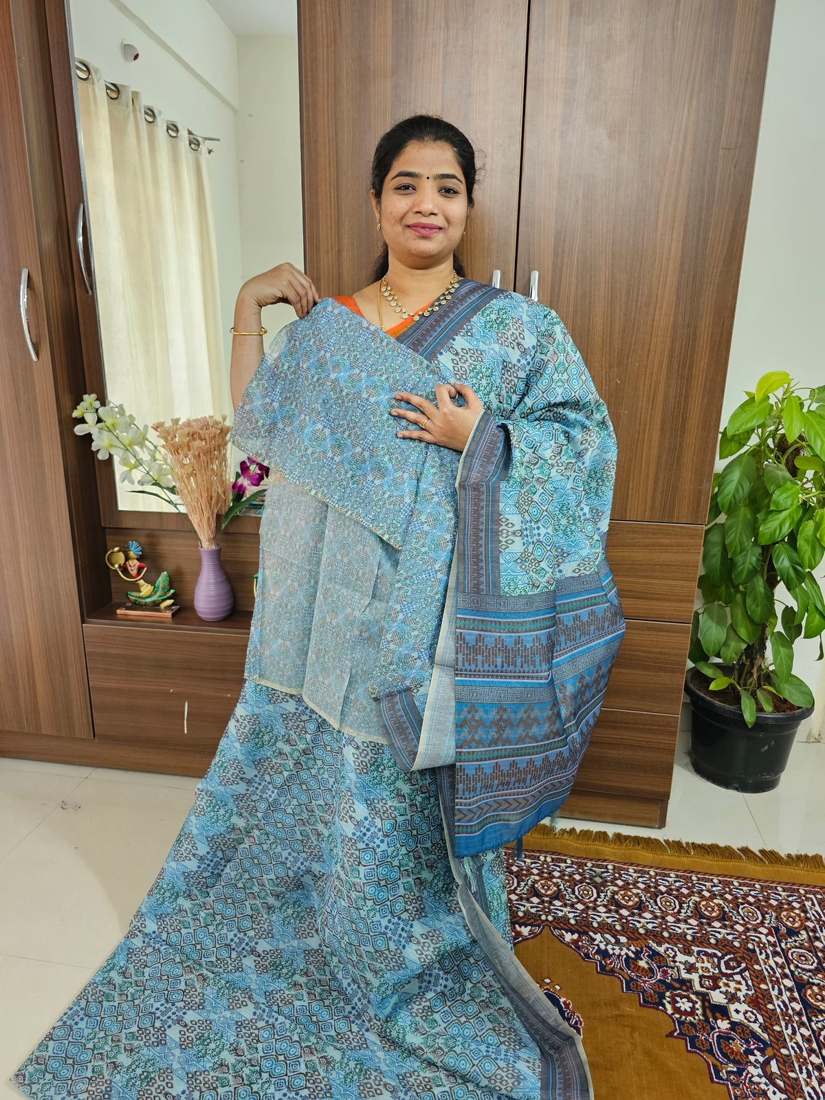 Semi Chanderi Saree - Light Blue Shade