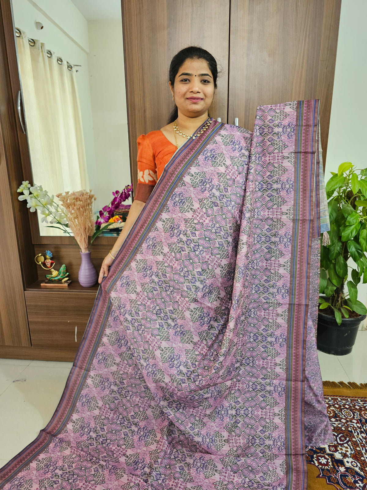 Semi Chanderi Saree - Light Lavender Shade