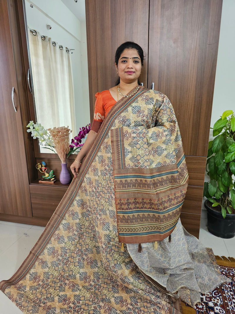 Semi Chanderi Saree - Light Brown Shade