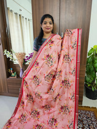 Pure Handloom Mangalagiri Silk Cotton with Digital Prints - Peach with Red