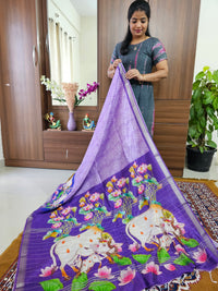 Pure Handloom Mangalagiri Silk Cotton with Digital Prints - Lavender with Purple