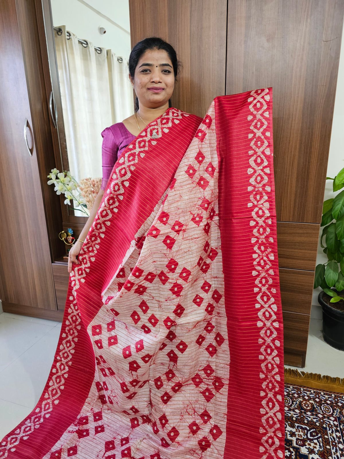 Bhagalpuri Silk Viscous with Sequence Weaving Pallu - Red