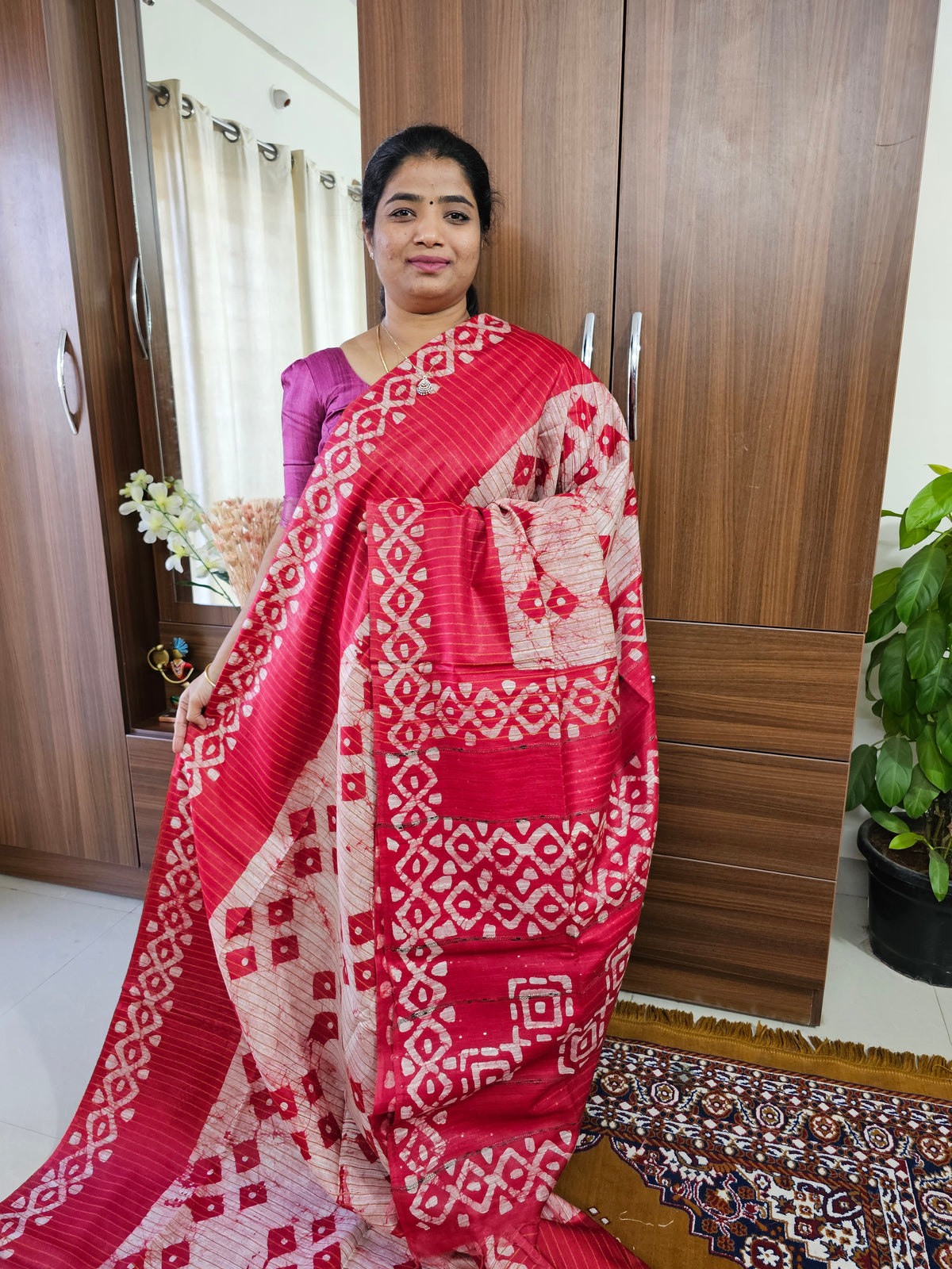 Bhagalpuri Silk Viscous with Sequence Weaving Pallu - Red