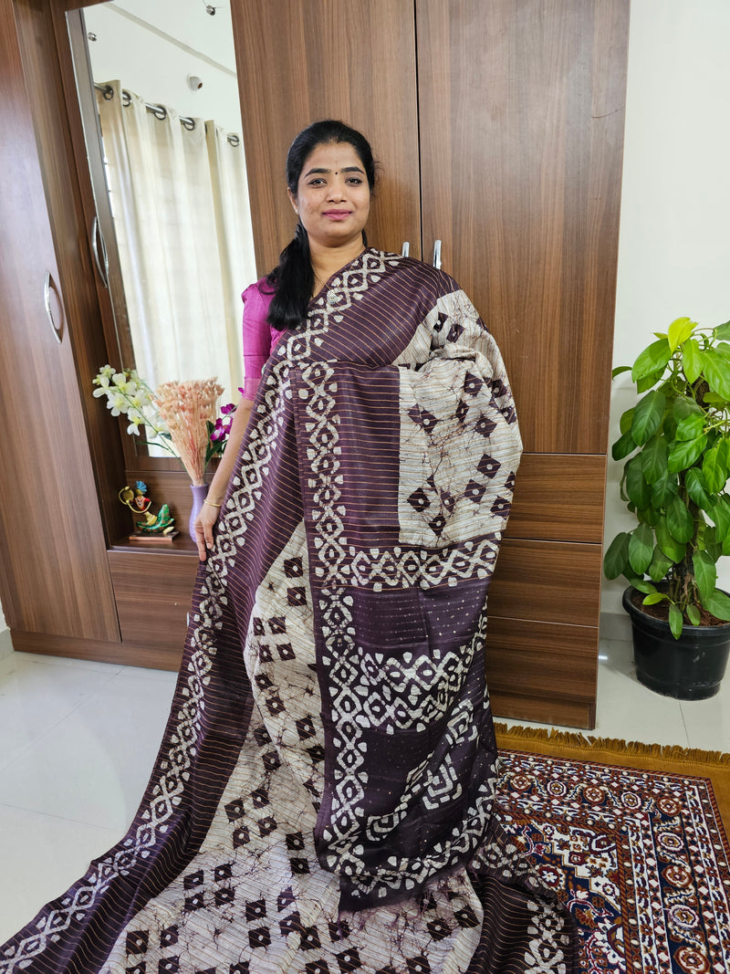 Bhagalpuri Silk Viscous with Sequence Weaving Pallu - Dark Brown