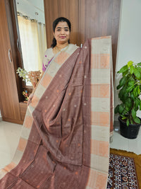 Semi Maandu Tussar Zari Weaving Butti with Contrast Pallu -  Brown with Grey